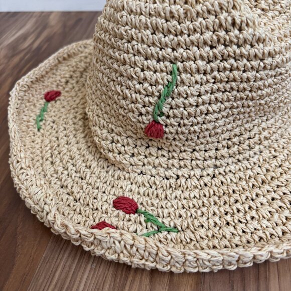 Vince Camuto Cherry Embroidered Straw Sun Hat - Picture 4 of 11
